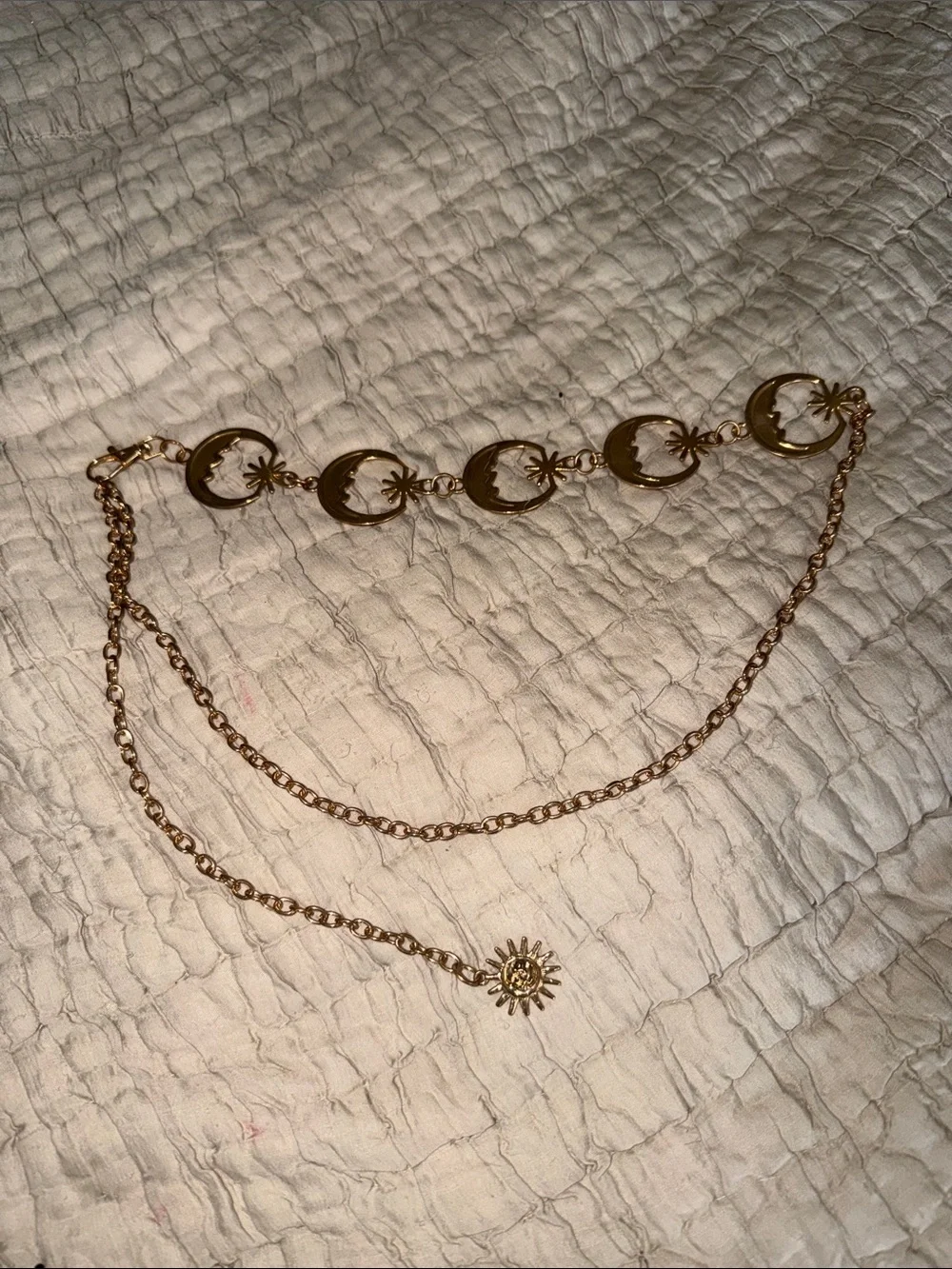 Fabulous gold tone moons Chicos chain belt
